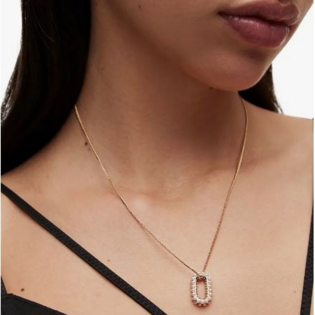 Allsaints Gold Pearl Carabiner Pendant Necklace 36$
